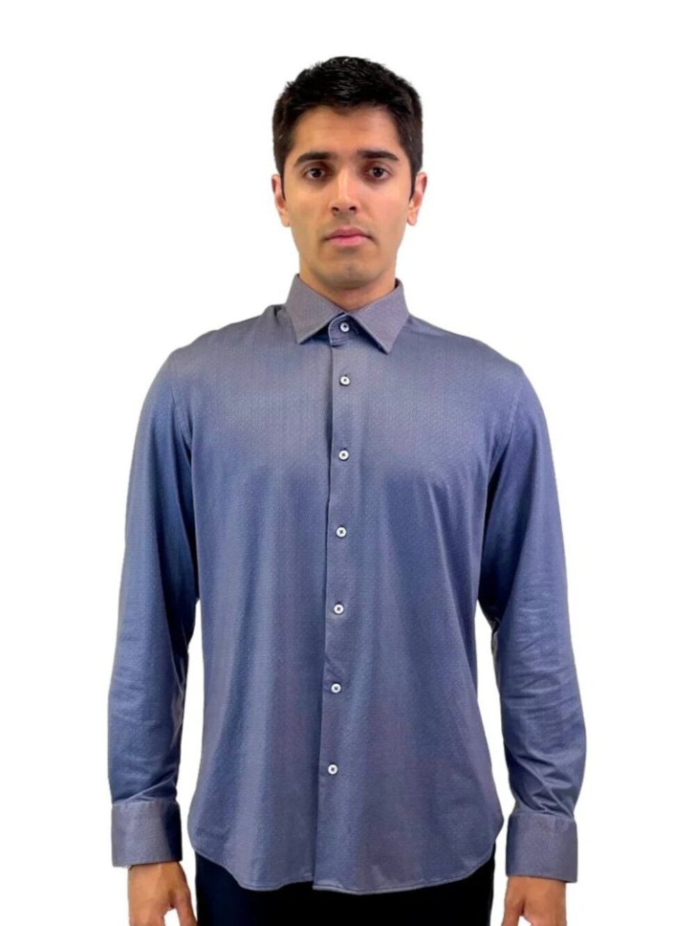 Luchiano Visconti Navy Geo Print 4 Way Stretch Long Sleeve Shirt
